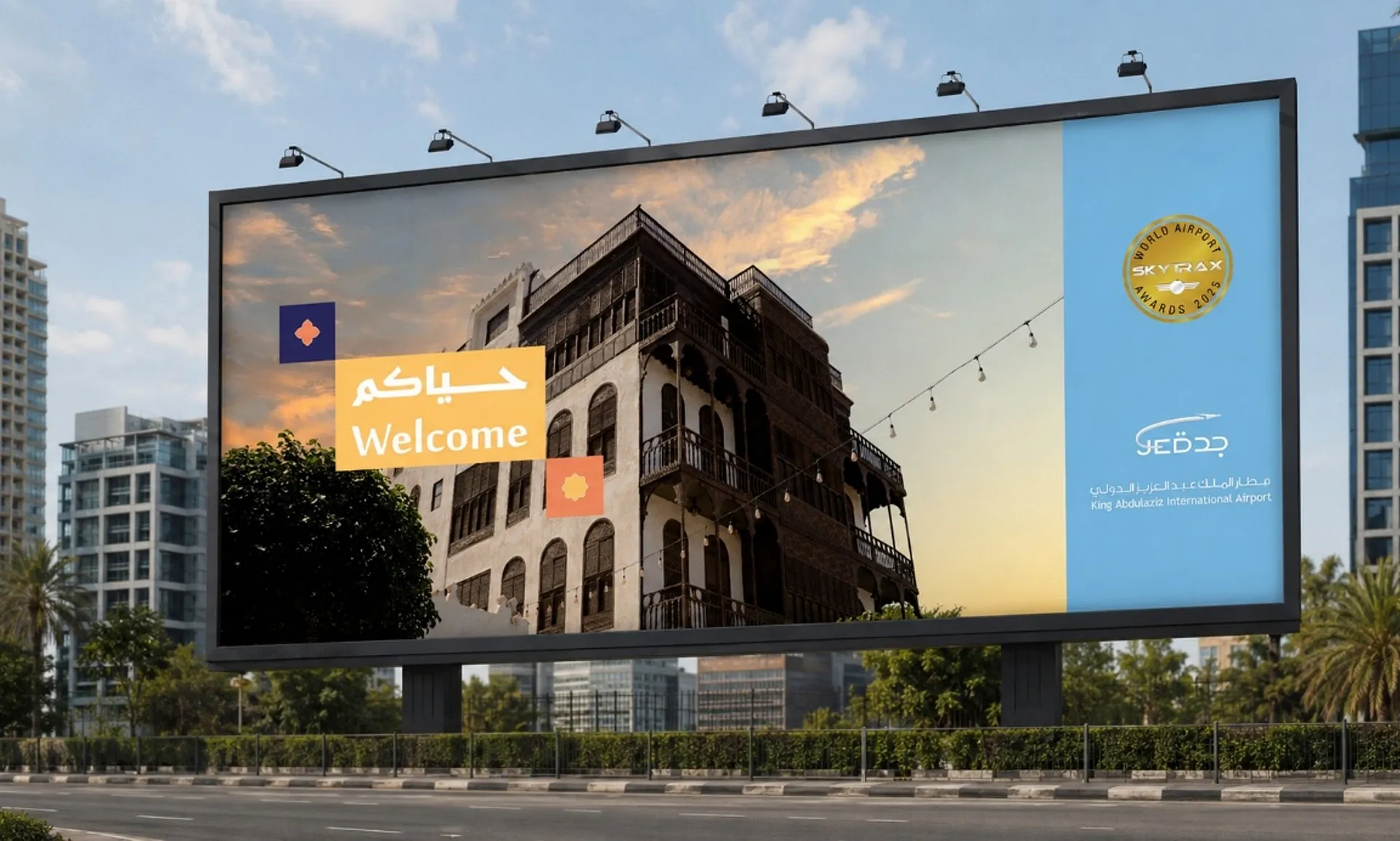 King Abdulaziz Airport welcome billboard